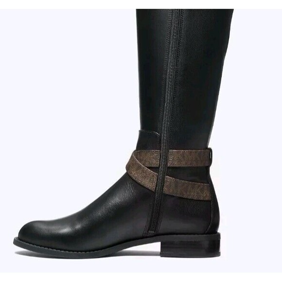Michael Kors Rory Leather Riding Boot Women’s Size 6 New In Box Black Tan - Picture 2 of 10